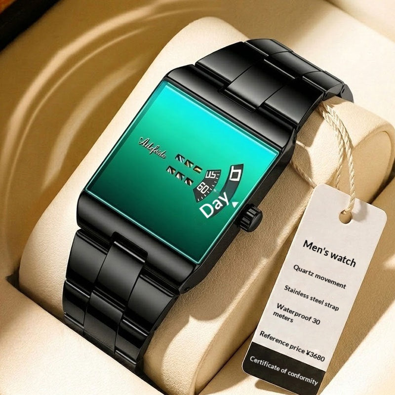 Men's Square Quartz Watch | Steel Band & Color Dial Options