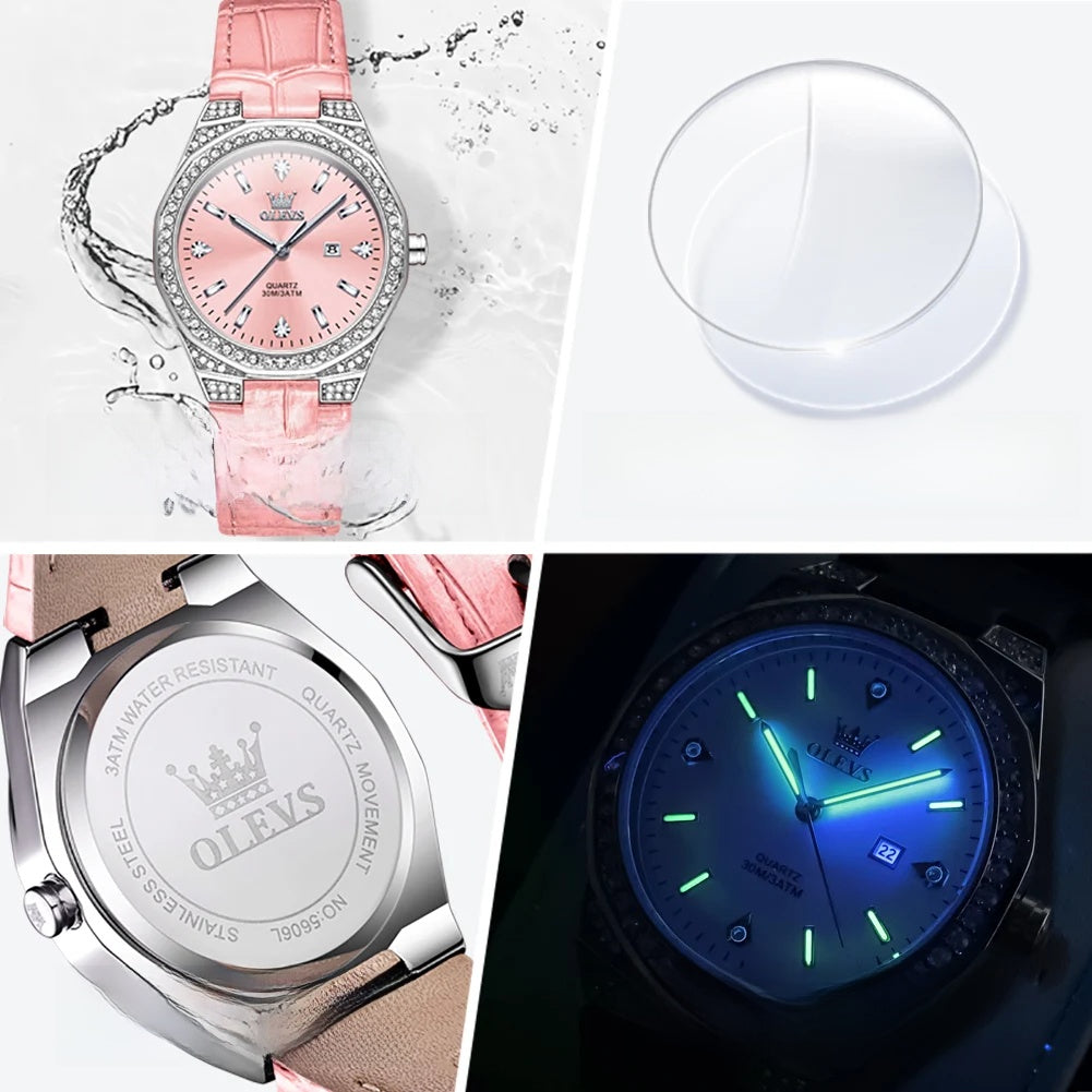 Women's 35mm Crystal-Accent Quartz Watch | Leather Strap & Date