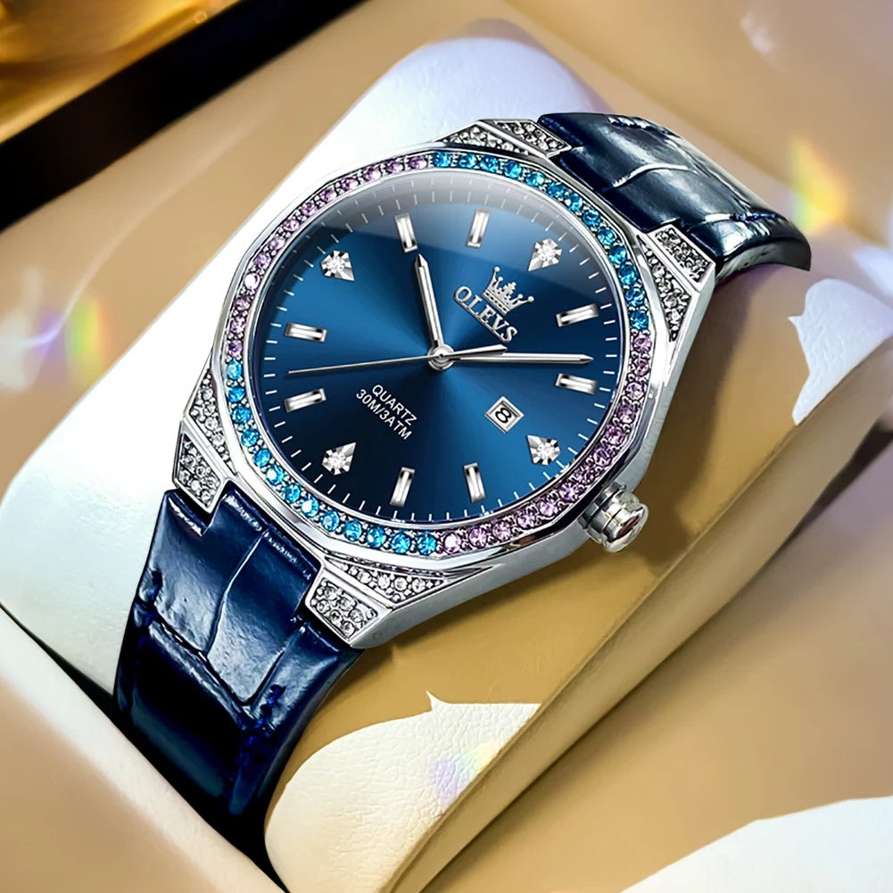 Women's 35mm Crystal-Accent Quartz Watch | Leather Strap & Date