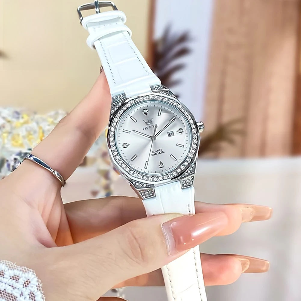 Women's 35mm Crystal-Accent Quartz Watch | Leather Strap & Date