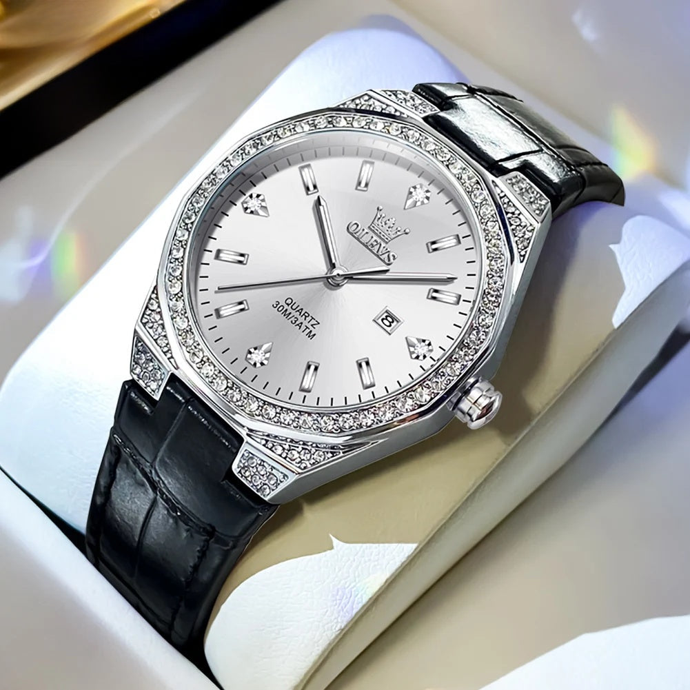 Women's 35mm Crystal-Accent Quartz Watch | Leather Strap & Date