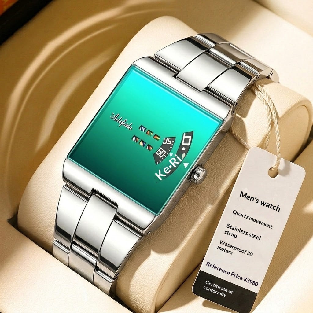 Men's Square Quartz Watch | Steel Band & Color Dial Options