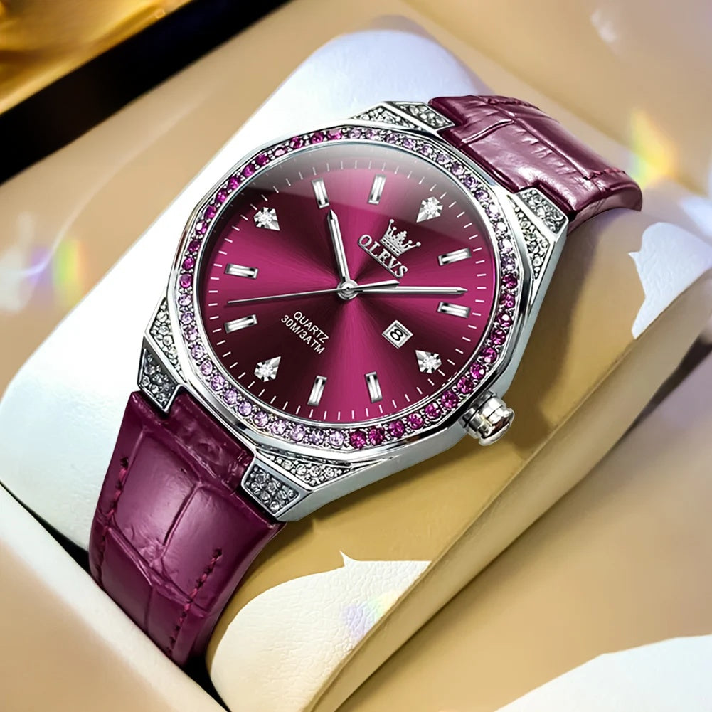 Women's 35mm Crystal-Accent Quartz Watch | Leather Strap & Date