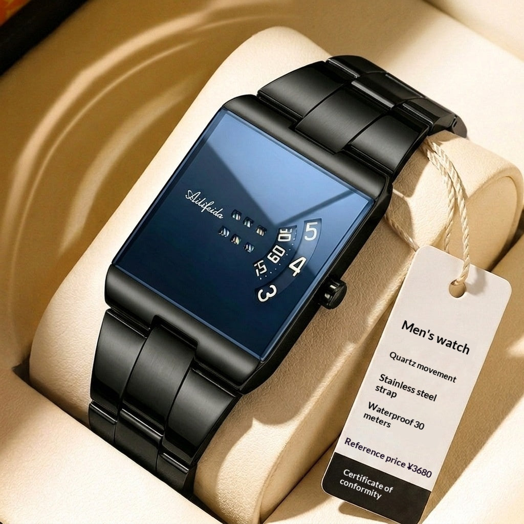 Men's Square Quartz Watch | Steel Band & Color Dial Options