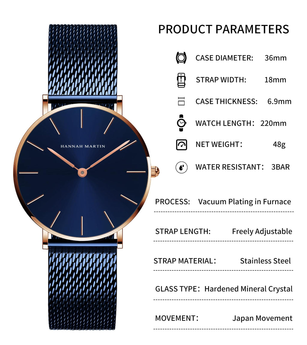 Hannah Martin Women's 36mm Minimalist Watch