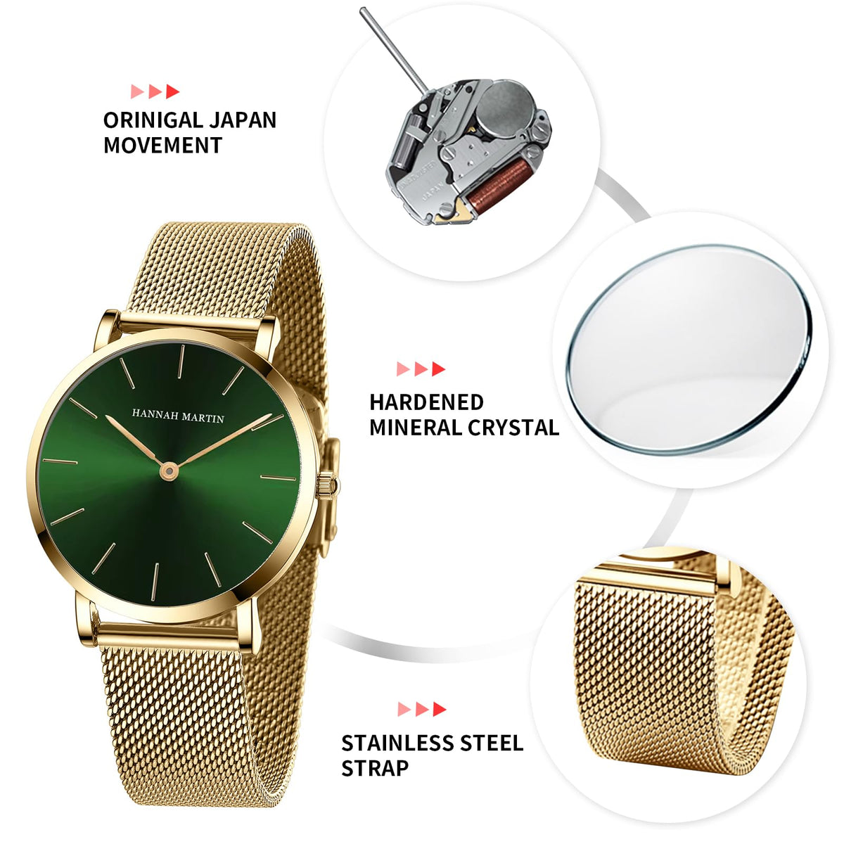 Hannah Martin Women's 36mm Minimalist Watch