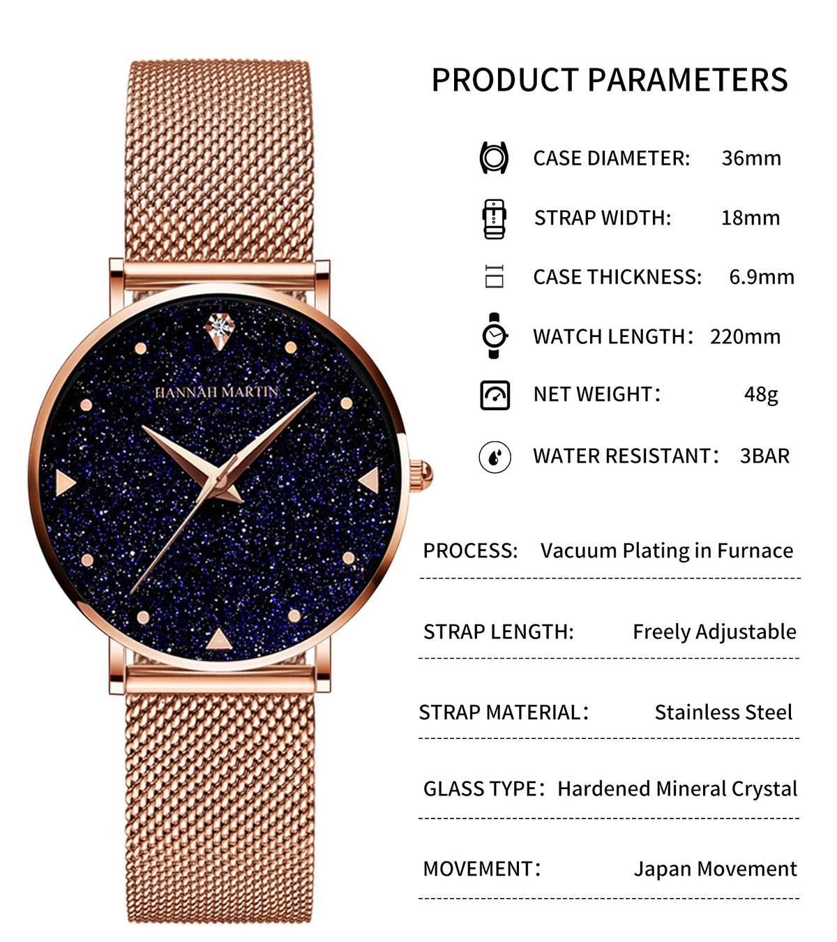 Hannah Martin Women's 36mm Minimalist Watch