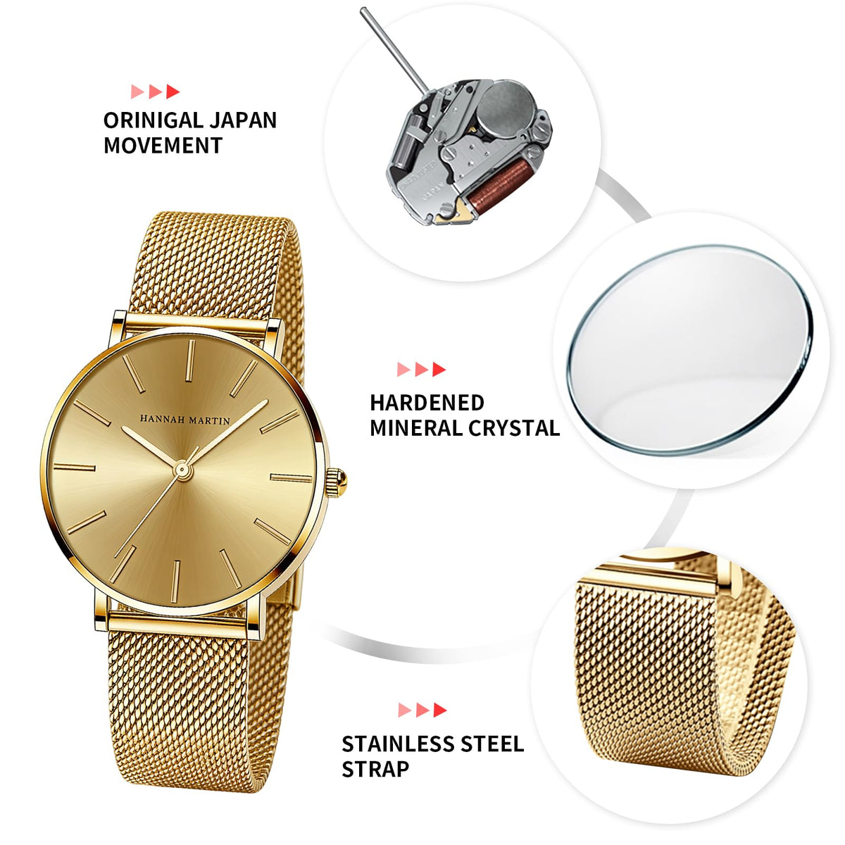 Hannah Martin Women's 36mm Minimalist Watch