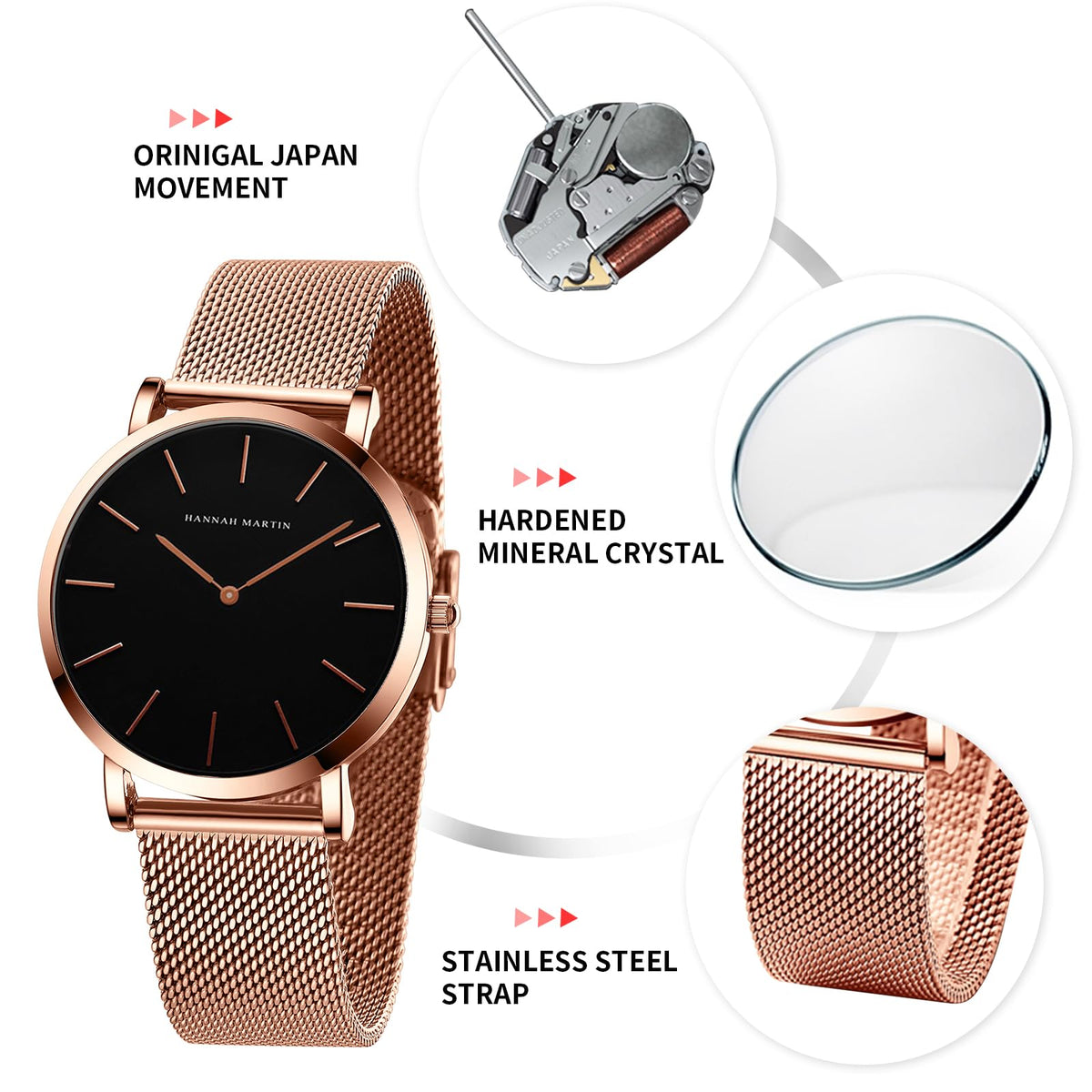Hannah Martin Women's 36mm Minimalist Watch