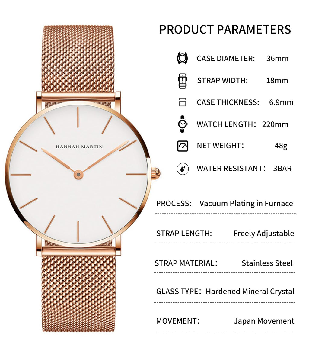Hannah Martin Women's 36mm Minimalist Watch