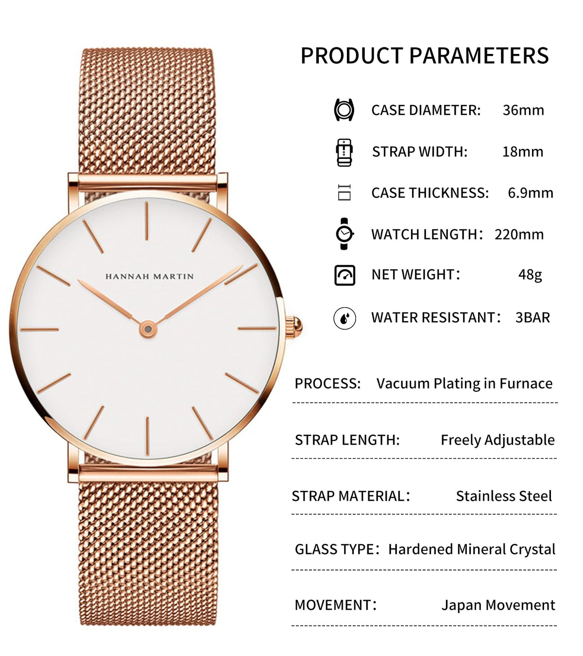 Hannah Martin Women's 36mm Minimalist Watch