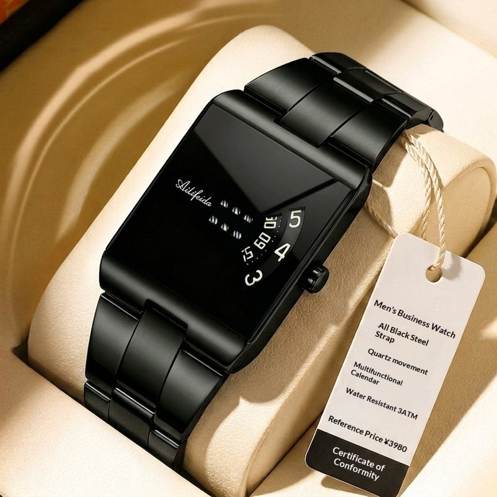 Men's Square Quartz Watch | Steel Band & Color Dial Options