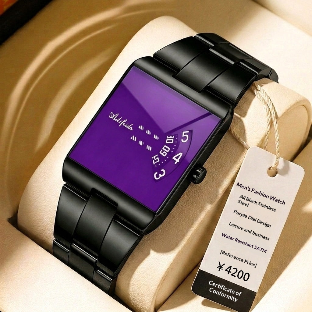 Men's Square Quartz Watch | Steel Band & Color Dial Options