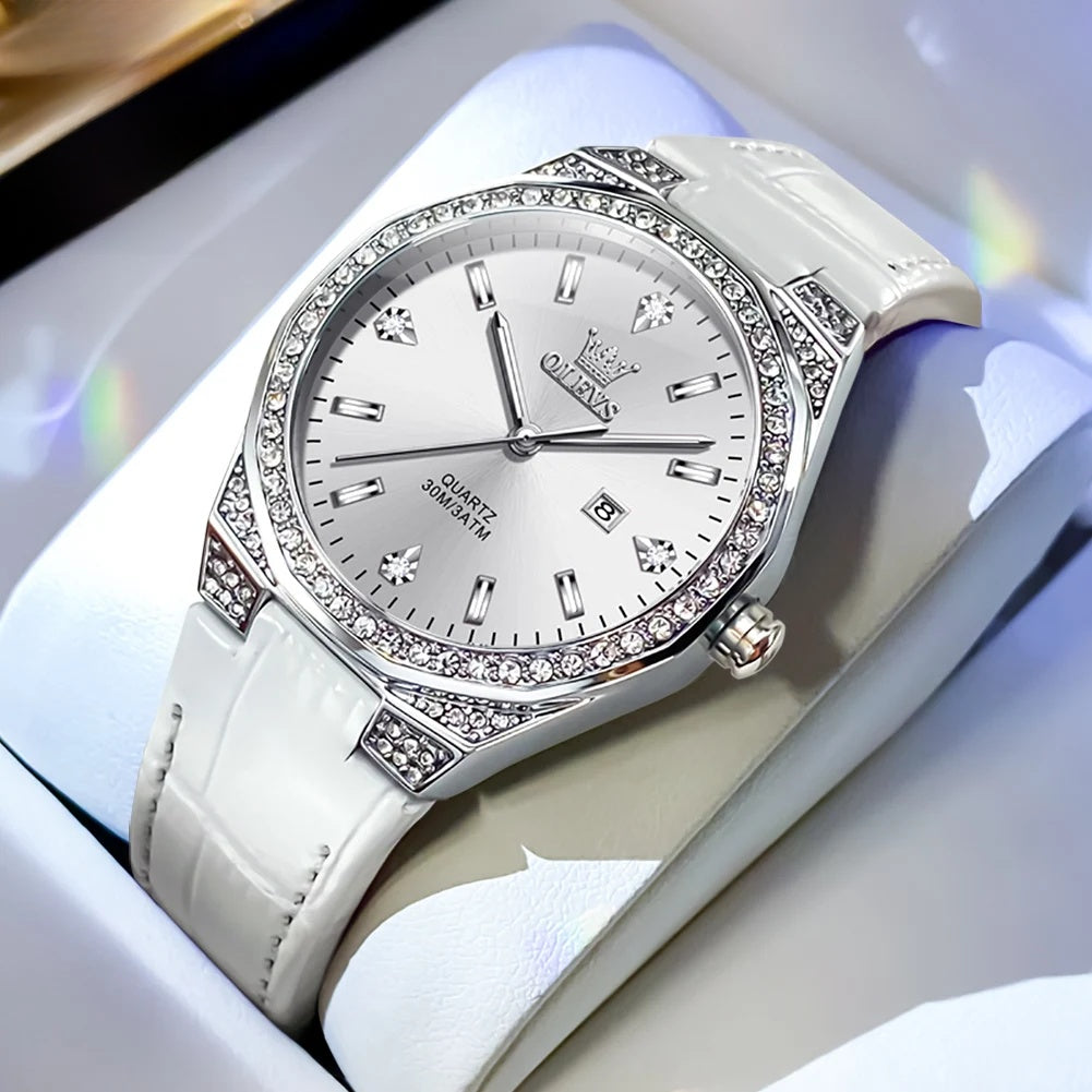 Women's 35mm Crystal-Accent Quartz Watch | Leather Strap & Date