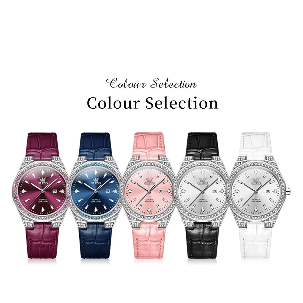 Women's 35mm Crystal-Accent Quartz Watch | Leather Strap & Date