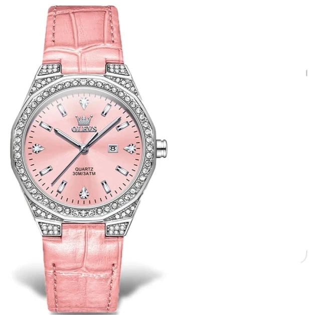 Women's 35mm Crystal-Accent Quartz Watch | Leather Strap & Date