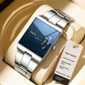 Men's Square Quartz Watch | Steel Band & Color Dial Options