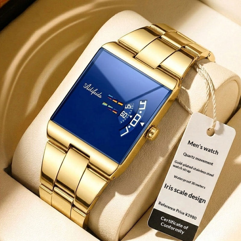 Men's Square Quartz Watch | Steel Band & Color Dial Options