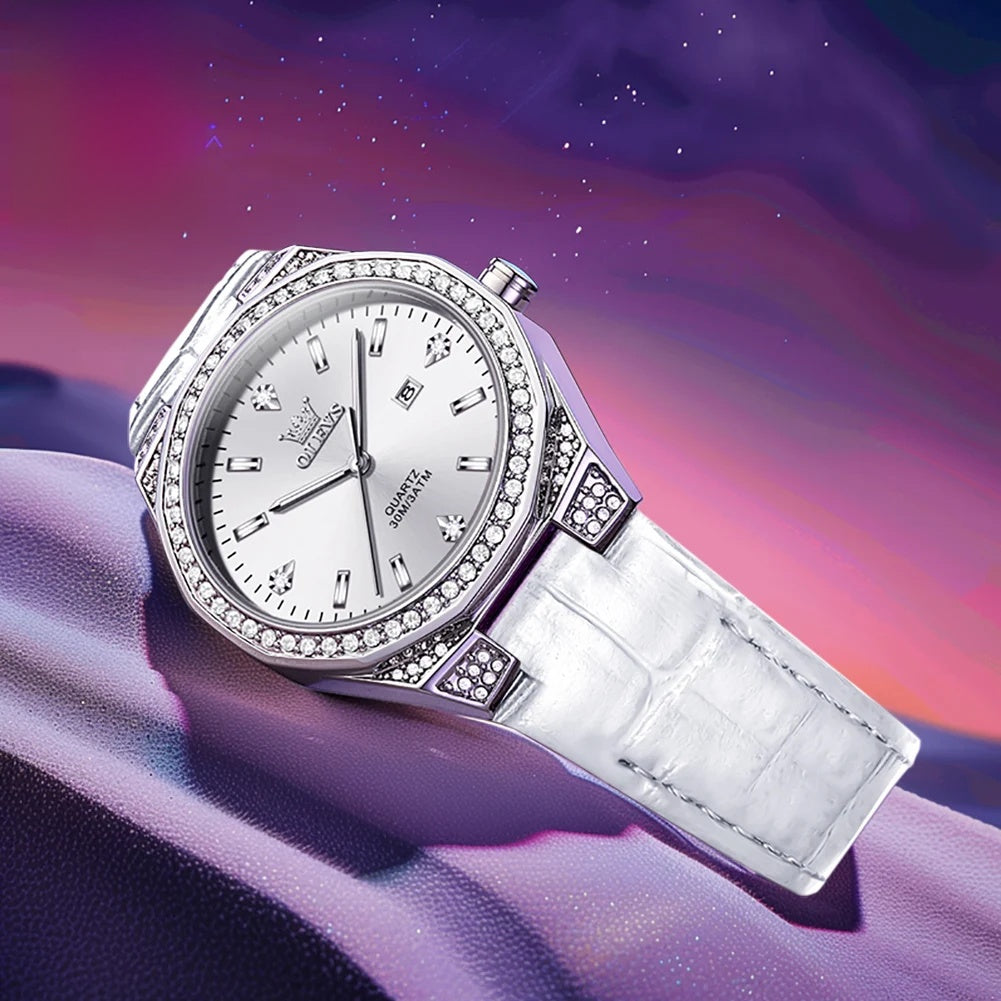 Women's 35mm Crystal-Accent Quartz Watch | Leather Strap & Date
